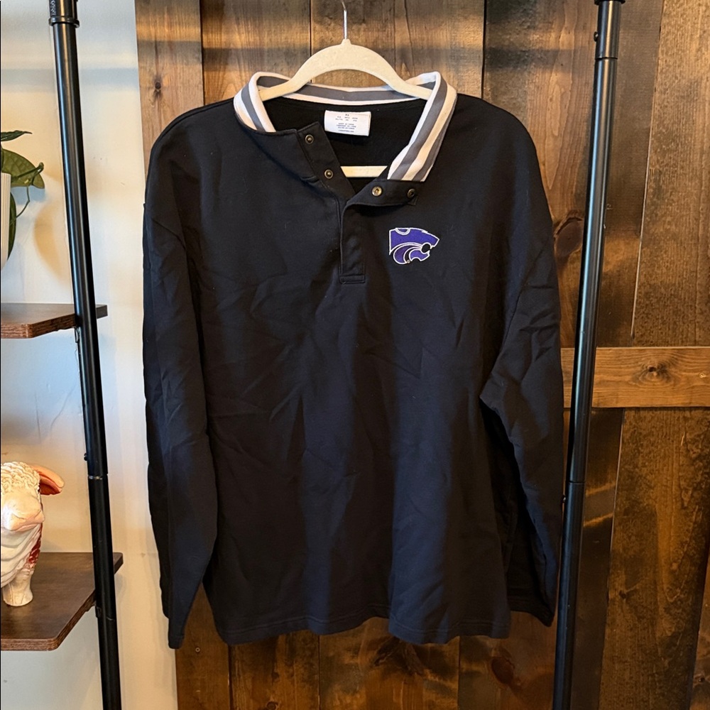 Black Long-Sleeve Polo Shirt with K-State Logo